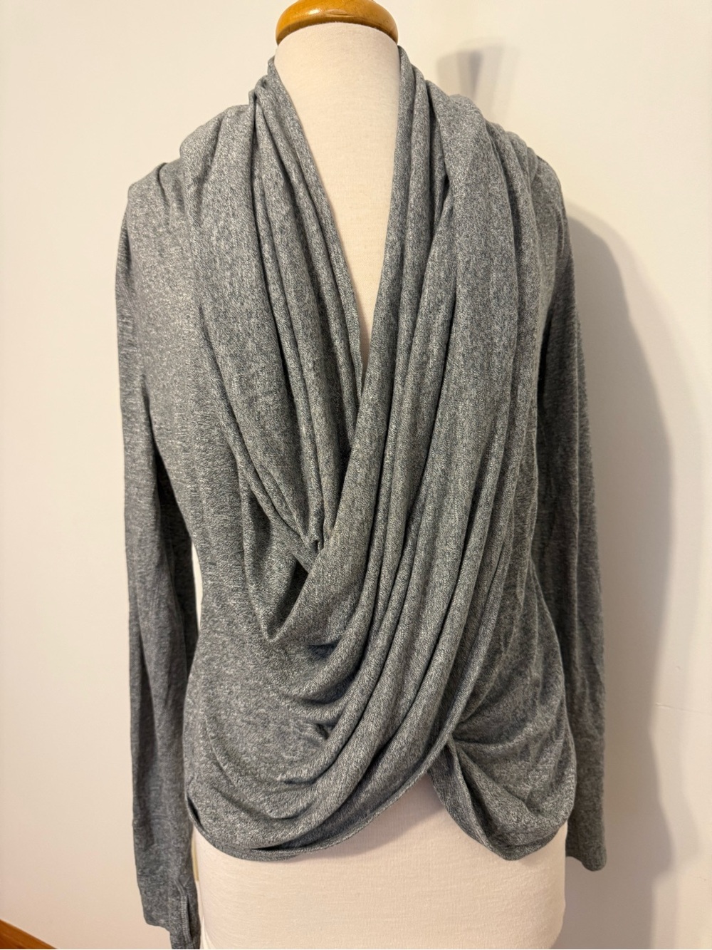 Zella Gray Draped Cowl Neck Sweater